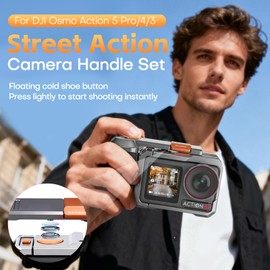 REYGEAK Aluminum Street Grip Kit for DJI OSMO Action 5 Pro/4/3,Action 5 Grip Handle Set (Camera Grip+Ultra-Light Cage) Magnetic Quick-Release,Ergonomic Handle Design