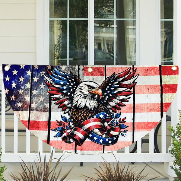 Patriotic Eagle American Flag Banner for Porch, 1.5 x 3