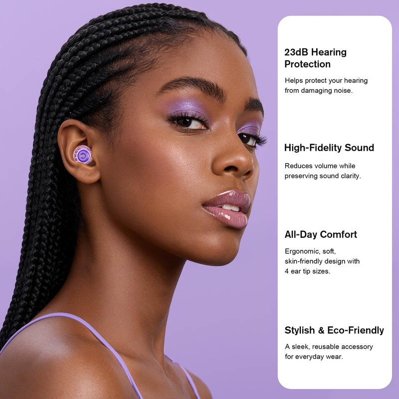 Concert Ear Plugs for Hearing Protection, Reusable, Stylish Look