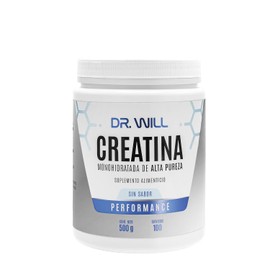 DR. WILL Creatina Monohidratada Micronizada en Polvo 500 g,100 Porciones de 5 g, Creatina Pura de Alta Pureza, Disolución Rápida, Sin Sabor, Pre Workout, Apta para Veganos, Suplemento Alimenticio
