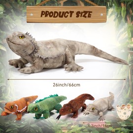 Lenwen 5 Pieces Bearded Dragon Lizard Plush Toy Set 26 Inch Bearded Dragon Stuffed Animal with 4 Baby Lizards, Simulation Iguana Plush for Boy Girl Birthday Pet Party Favor