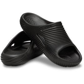 Crocs Unisex-Adult Mellow Recovery Slides, Black/Wave Texture, 8 Women/6 Men