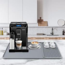 Silicone Coffee Mat, 24''x16'' Bar Mat with Detachable Dish Drying Mat - Fits Under Coffee Maker & Dish Rack (Gray, 24" x 16")