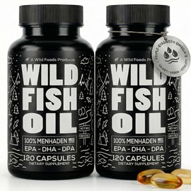 Wild Foods Suplemento de aceite de pescado Omega 3, 120 cápsulas (paquete de 2)  Capturado en la naturaleza, sin eructos, sin olor, sin OMG, sin...   