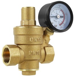 Jiavlyx Pressure Regulator Water 1/2 Inch DN15 with Pressure Gauge, Adjustable Water Pressure Regulator, 1.6 PMA Water Pressure Reducing Valve, Made of High Hardness Brass, Pressure Regulator Made of