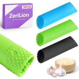 ZeriLion 3pcs Silicone Garlic Peeler Tube Roller - Garlic Peeler, Roller, Rocker, Skin Remover Tool, Easy Clean Kitchen Gadget for Chefs Home Cooking