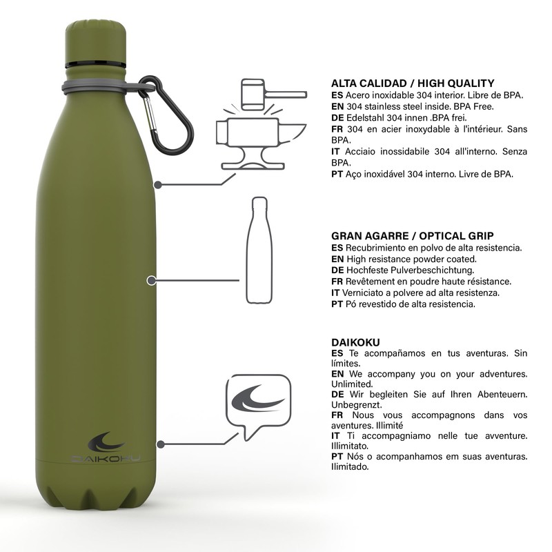 Daikoku Stainless Steel Bottle + Adjustable Strap + Carabiner, BPA