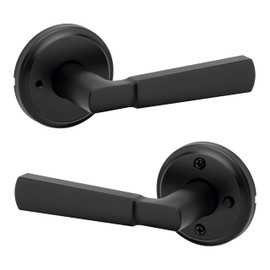 Weiser Perth Matte Black Door Handle, Reversible Privacy Lever, Interior Door Handles for Bedroom and Bathroom Doors, Keyless Bathroom/Bedroom Door Lock, Transitional Home Décor