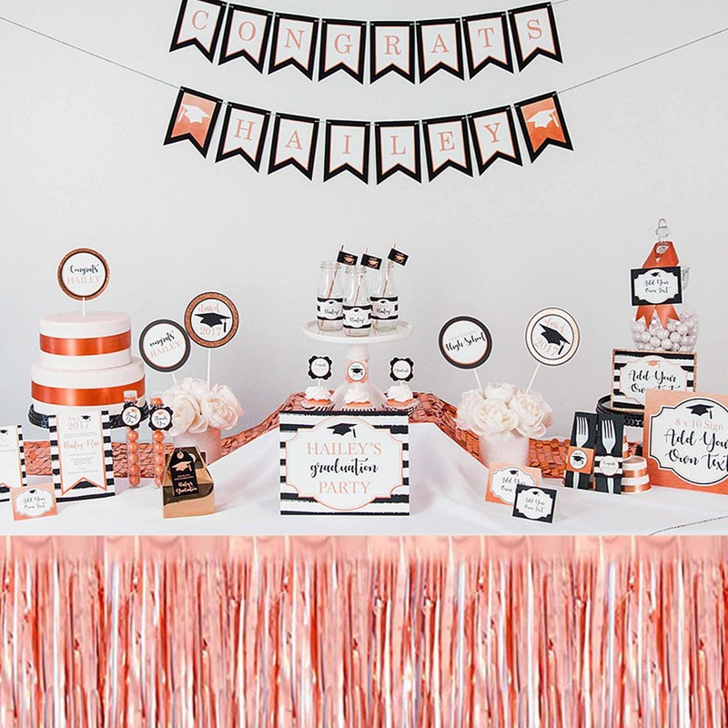 3 Pack Rose Gold Tinsel Table Skirts