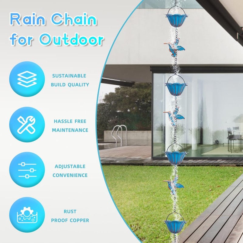 giole 13.4FT Rain Chain, Hummingbird Rain Chains for Outside, Copper