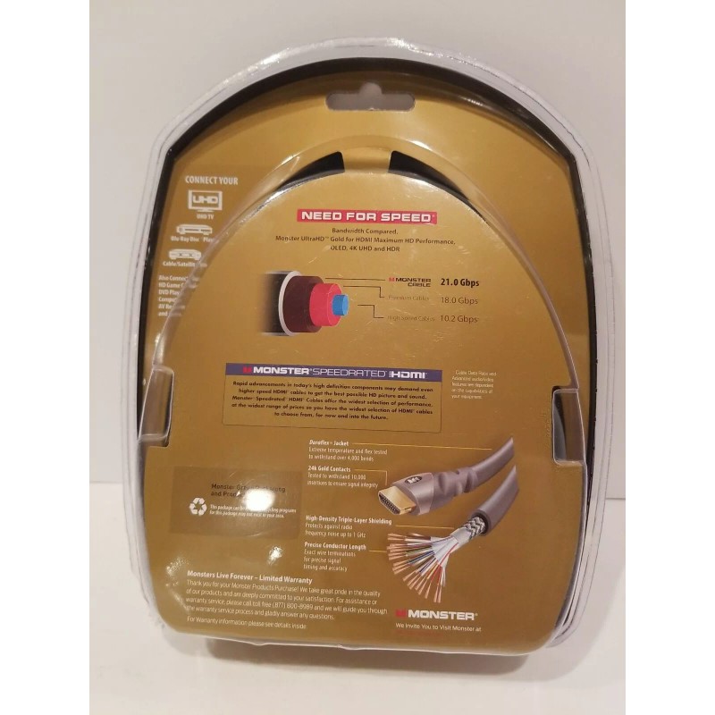 Monster Cable HDMI 4K HDR Ultra HD Gold 60Hz 21
