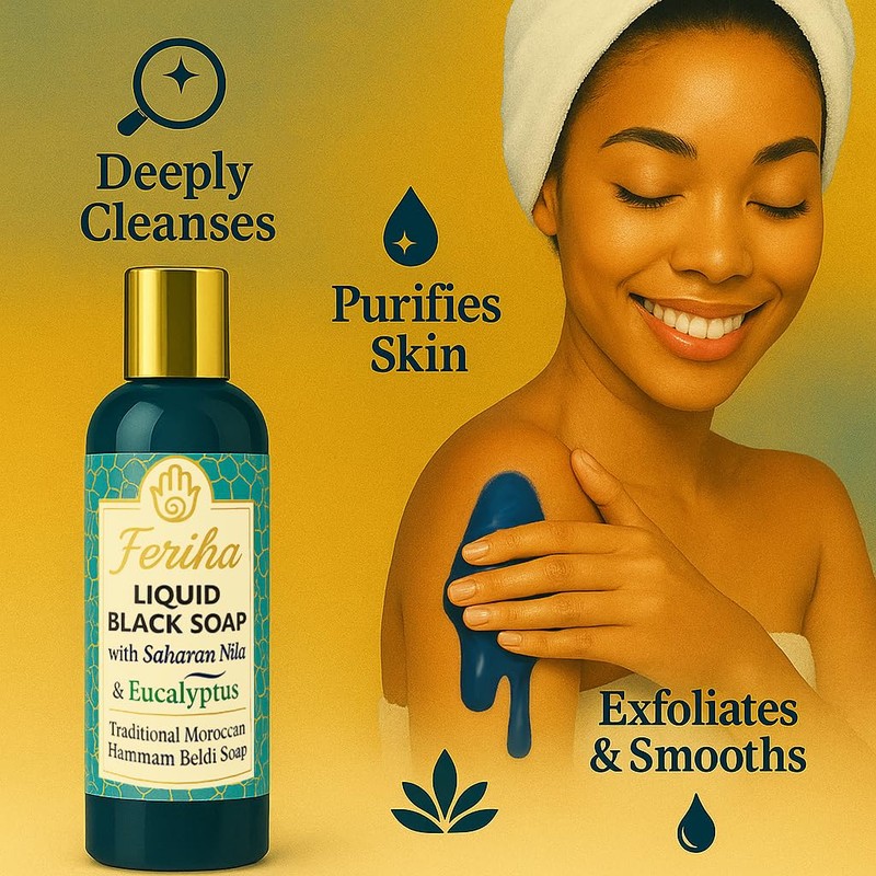 FERIHA Moroccan Liquid Black Soap with Saharan Nila and Eucalyptus