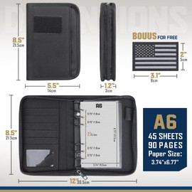 WYNEX Tactical Notebook Padfolio Ring Binder - Refillable 6-Ring A6 Binder, Zip Hardcover Notebook with 45 Pages, Water-Resistant Notebook Cover for Planners, College, Office, Field, Gift