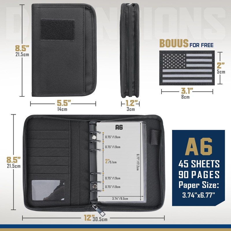 WYNEX Tactical Notebook Padfolio Ring Binder - Refillable 6-Ring A6