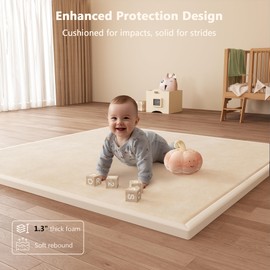 Floisdace Baby Play Mat for Floor, 1.3'' Thick Memory Foam Tummy Time Mat - Super Soft Coral Velvet Nursery Rug with Non-Slip Backing, Crawling Rug for Toddlers/Infants, Yoga & Tatami Use, 50''x 50''