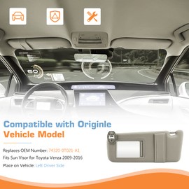 Hurotoms Driver Left Side Sun Visor with Light and Sunroof, Beige Sunvisor for Toyota Venza 2009 2010 2011 2012 2013 2014 2015 2016, Replacement 74320-0T021-A1