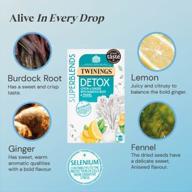 Twinings Superblends Detox - Lemon, Ginger & Burdock Root Herbal Tea Infusion with Fennel & Selenium, 80 x Biodegradable Tea Bags