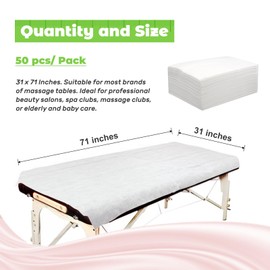 Tvvcalk 50pcs Massage Table Sheets, Disposable Bed Sheets Soft Non woven Fabric Spa Bed Sheets Breathable For Massage Beauty Salon Eyelash Wax Tattoo Bed Covers, 31" x 71" White