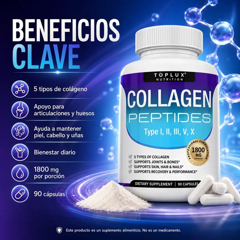Colágeno Hidrolizado 5 Tipos 1800 Mg 90 Cápsulas Premium