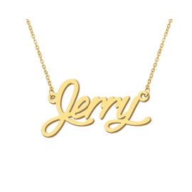 18k Gold Plated Jerry Name Necklace for Womens Mens Stainless Steel Birthday Father Day Jewelry