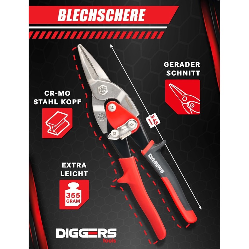 Diggers Tools Metal Snip Set – 2-Piece Professional Sheet Metal