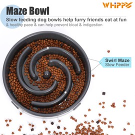 WHIPPY Slow Feeder Bowl for Small Medium Dog Fun Maze Feeder Dog Food Water Bowl Anti-Slip Puzzle Bowl No Chocking Healthy Interactive Bloat Stop Dog Bowl Dish,Medium,Gray