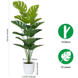 SAJANDAS Set of 2 Artificial Monstera Deliciosa Plants in Pots, Fake Tropical Trees with Greenery Leaves Stems, 45 Inch Faux Swiss Cheese Floor Plants for Porch, Garden, Office, Store, Home Decor