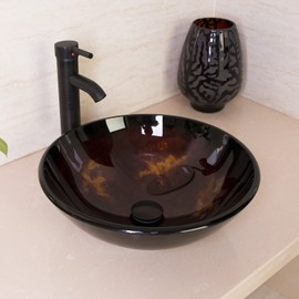 Sliverylake Artistic Tempered Glass Bathroom Vessel Sink Combo with Oil Rubbed Bronze Faucet Pop-up Drain