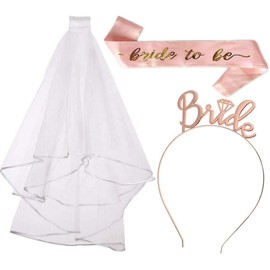 Veewon Bride to Be Sash Bridal Vei Tiara Headband Set for Bride Shower, Wedding and Hen Party Decoration