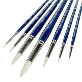 Silver Brush Limited BR-1955S Bristlon Short Handle Round Brushes with Stiff White Synthetic Tips, 7pc Premium Painting Set for Acrylic, Oil, Watercolor, & All Media, Sizes 2/0, 0, 1, 2, 4, 6, 8