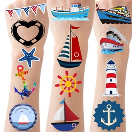 CupaPlay 230 Nautical Tattoos Temporary Stickers Nautical Themed Party Supplies Decorations Coastal Beach Birthday Classroom School Prizes Rewards Favors Tattoos