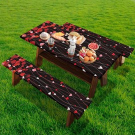 Hudotybom Picnic Table Set - Valentines Day Covers & Bench Covers for 6FT Tables, 94x30 Inch