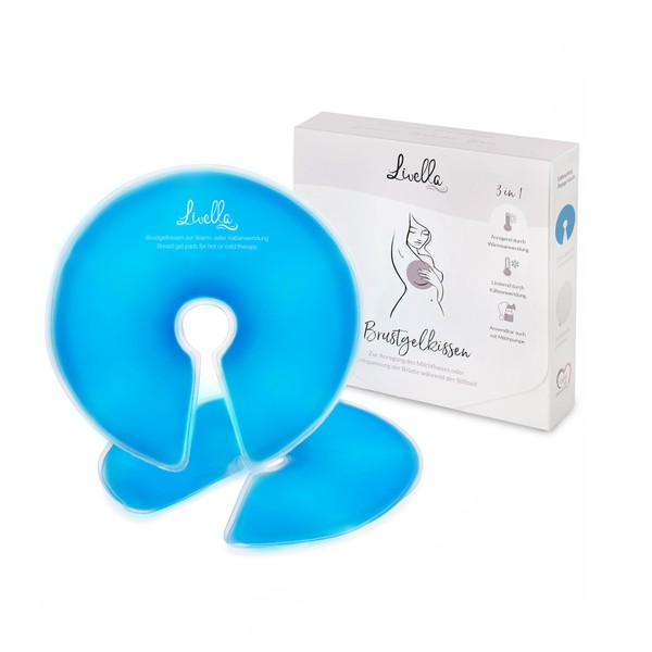 Livella Breast Gel Pillow 3-in-1 Cooling Pad & Heat Cushion for Breast and Breastfeeding - Can be Used with Breast Pump - Relaxing & Milk Flow Stimulating - Thermal Pads 2 Pieces & 2 Protective Fleece