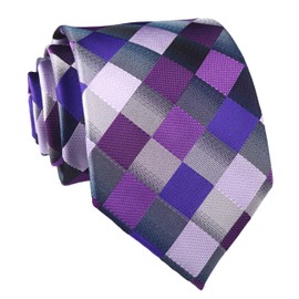 Men's Purple Grey Silk Ties Fashion Checks Summer Texture Party Buiness Neckties