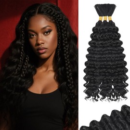 3 Bundles Curly Human Hair for Boho, 18 Inch Deep Wave Human Hair Bundles, Curly Human Braiding Hair for Boho Braids Wet and Wavy Braids Extensions