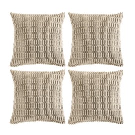 Fancy Homi 4 Packs Taupe Decorative Throw Pillow Covers 24x24 Inch for Living Room Couch Bed, Rustic Modern Farmhouse Boho Home Decor, Soft Plush Corduroy Cute Square Accent Cushion Case 60x60 cm