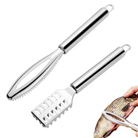 ALEOHALTER Fish Scaler Remover,Fish Descaler Tool, Stainless Steel Fish Scale Scraper with Grip Handle Fast Cleaning Skin Steel Brush Fish Peeling Scraper(Silver)