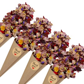 PATIKIL Dried Flower Confetti Cones, 30Pcs Paper Tapers Cone Holder with Dried Rose Petal/Sticker for Wedding Party Engagement Birthday DIY Decoration, Purple