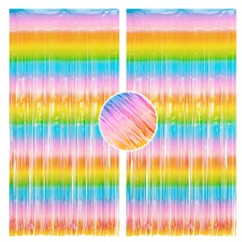 BRAVESHINE Pack of 2 Tinsel Curtain Rainbow Children's Party Decoration 1 x 2.5 m Metallic Foil Fringe Curtain Colourful Party Tinsel Background for Christmas Birthday Prom Holiday Decoration