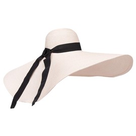 BWhite Women's Wide Brim Sun Hat - Summer Beach UV Protection Packable Reversible Bucket Hat (Free Size, White)