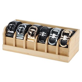 MinBoo Bamboo Belt Organizer Box ,6 Grids Belt Rack, Belt Organizer for Closet and Drawer, Belt Storage Organizer and Displayer, Belt Organizer for Men Women (Natural Bamboo)
