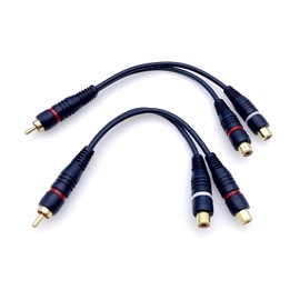 JZK 2Pcs 20cm Y Splitter Cable 1 Male RCA Plug to 2 Female RCA Socket Connectors for Home Audio Video AV, Home theater, Power Amplifier, Tube Amplifier and Speakers