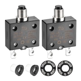 DMiotech 40A Thermal Circuit Breaker 125/250V AC 50V DC 50/60Hz 1.3x0.6x1.9" Push Button Manual Reset Overload Protector with Waterproof Button Caps for Overload Protection Application,2Pcs