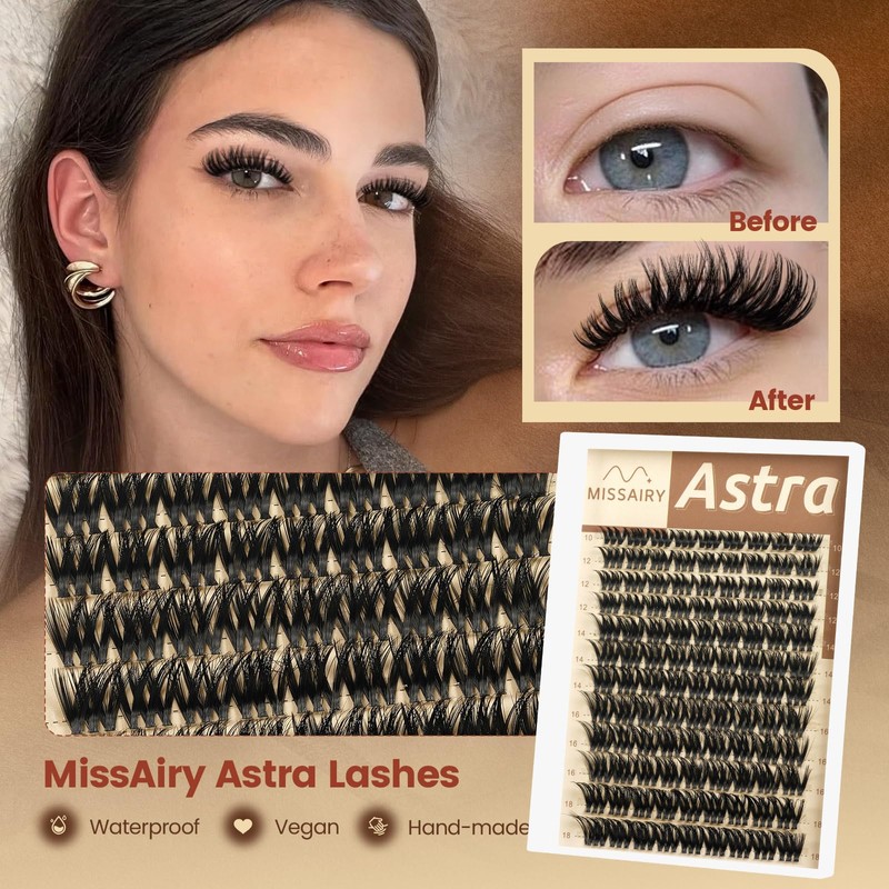 Astra Lash Clusters Kit, D Curly 10-18mm Wispy Individual Lashes
