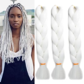 Dcbaboo Braids Extensions Synthetic Hair for Braiding 3 Pack 24 Inch Ombre Jumbo Braiding Hair Kanekalon Hair Extensions Braids Afro Crochet Box Braids Hair for Braids 300 g, White
