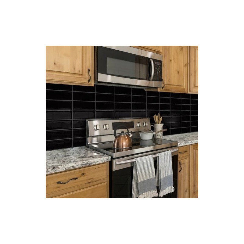 DEWOO Black Rectangle Peel and Stick Subway Backsplash Self Adhesive