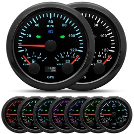 ARTILAURA 85MM 3IN 1 Car Boat GPS Speedometer 120MPH Fuel Level Gauge Voltage 7 Colors LED