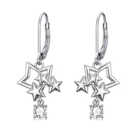 925 Sterling Silver Star Earrings for Women, Dangle Drop Moissanite Star Earrings, Moissanite Jewelry Gift for Mother Wife Lover Birthday Anniversary Christmas (Style 4)