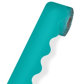 Carson Dellosa 65ft Teal Bulletin Board Borders, Roll of Sea Glass Scalloped Border Trim for Bulletin Board, White Board, Cork Board, Poster Board, Farmhouse Décor, Office Décor, Classroom Décor