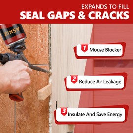 Foam Gaps & Cracks White Insulating Foam Sealant (12x25.4 oz), Window & Door Expanding Polyurethane Sealant Spray with No-Bow Technology, Low Expansion Gaps Filler, Straw, Gun & Cleaner Included